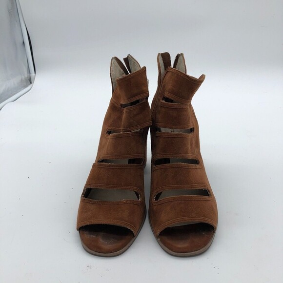 Seychelles Lagoon Heels Womens Size 8 Brown Shoes Leather Peep Toe Zip - Picture 3 of 8
